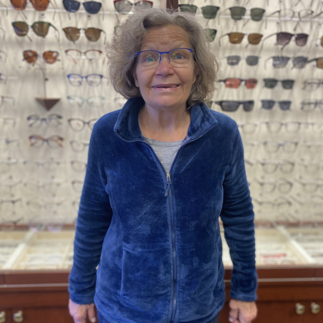 Sury Opticals May 2025 Contest Winner! Frame: Sofia 2 in Blue Lenses: Fully Compensated Progressive with Transitions Crizal Anti-Reflective.